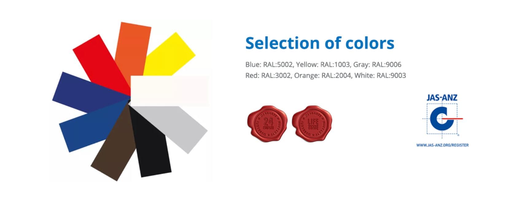 Colour options for high-speed rapid rollerdoors.